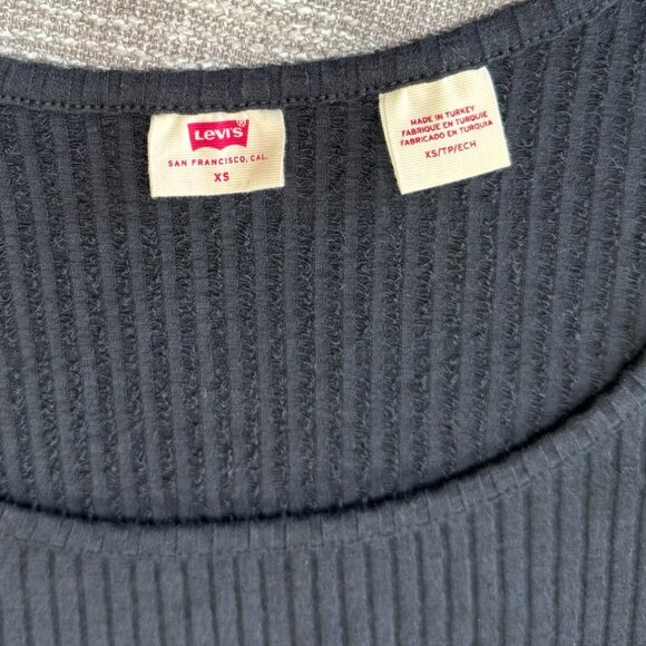 NWOT Levi's Bodega Open Neck Stretch Ribbed Short Sleeve Shirt, Black, Size XS - Picture 6 of 8